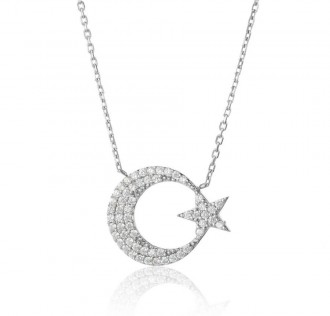 Gümüş Renk Sade Ay Yıldız Kadın Kolye