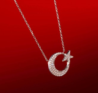 Gümüş Renk Sade Ay Yıldız Kadın Kolye 2
