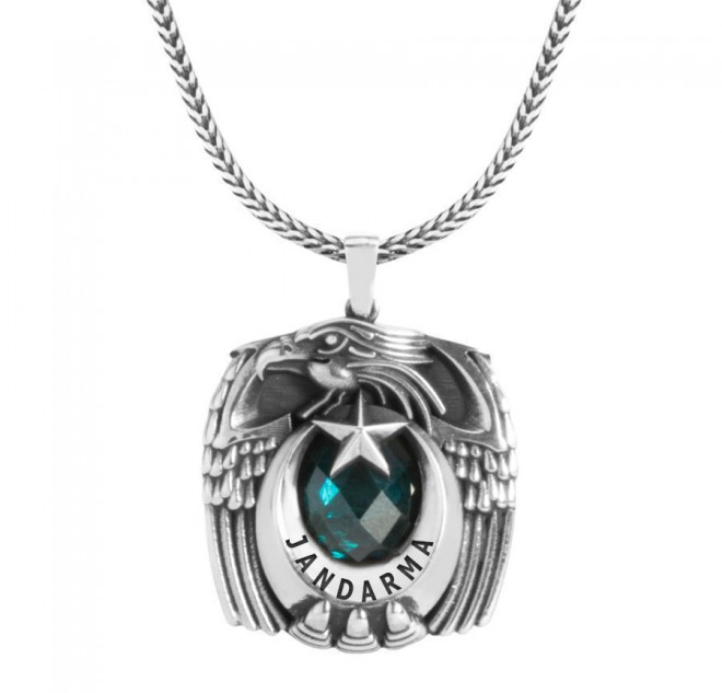 Gümüş Tek Kartal Başlı Pençeli Jandarma Kolyesi