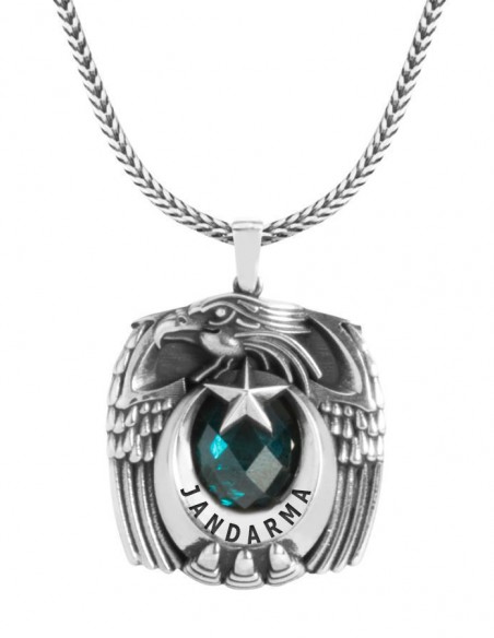 Gümüş Tek Kartal Başlı Pençeli Jandarma Kolyesi