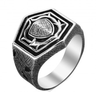 Kalkan Tasarım Eskitme Gümüş Yüzük 2