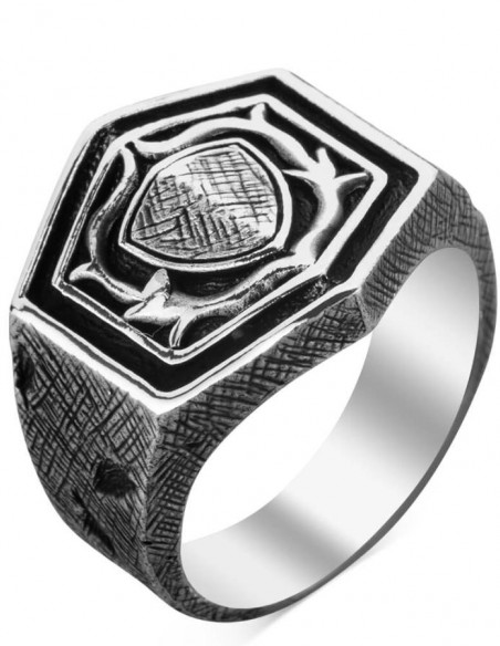 Kalkan Tasarım Eskitme Gümüş Yüzük