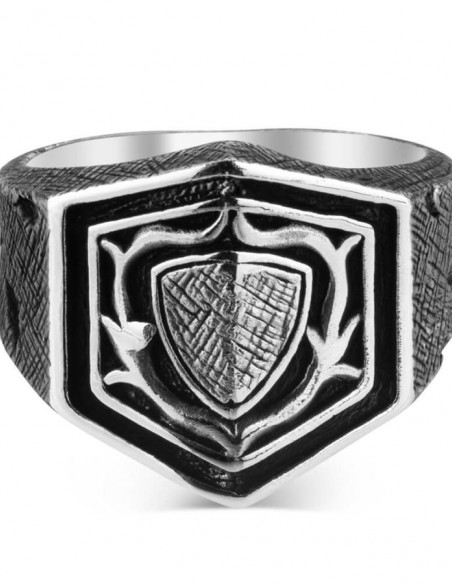 Kalkan Tasarım Eskitme Gümüş Yüzük