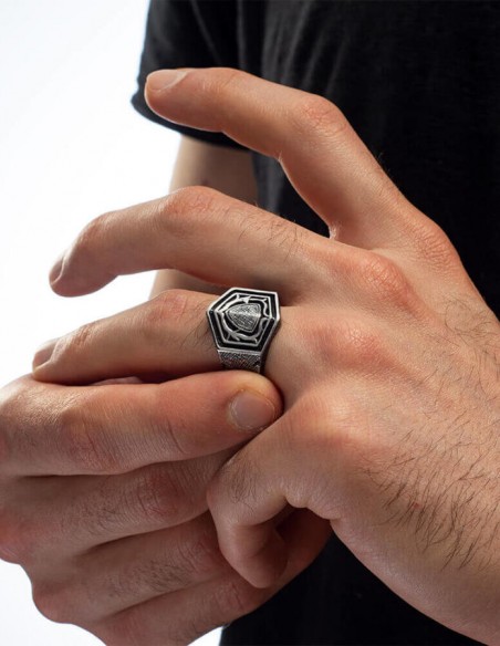 Kalkan Tasarım Eskitme Gümüş Yüzük