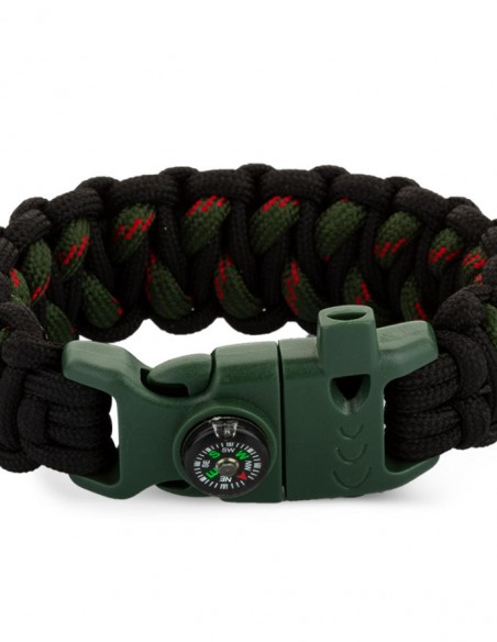 Kırmızı Detaylı Pusulalı Survival Paracord Bileklik
