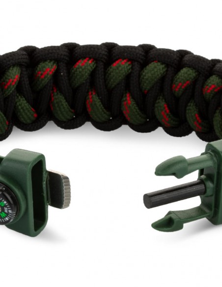 Kırmızı Detaylı Pusulalı Survival Paracord Bileklik