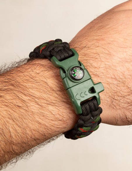 Kırmızı Detaylı Pusulalı Survival Paracord Bileklik