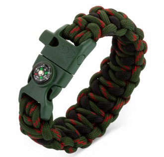 Kırmızı Detaylı Yeşil-Siyah Pusulalı Paracord Bileklik