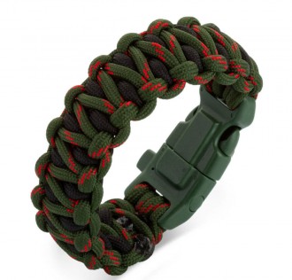 Kırmızı Detaylı Yeşil-Siyah Pusulalı Paracord Bileklik 2