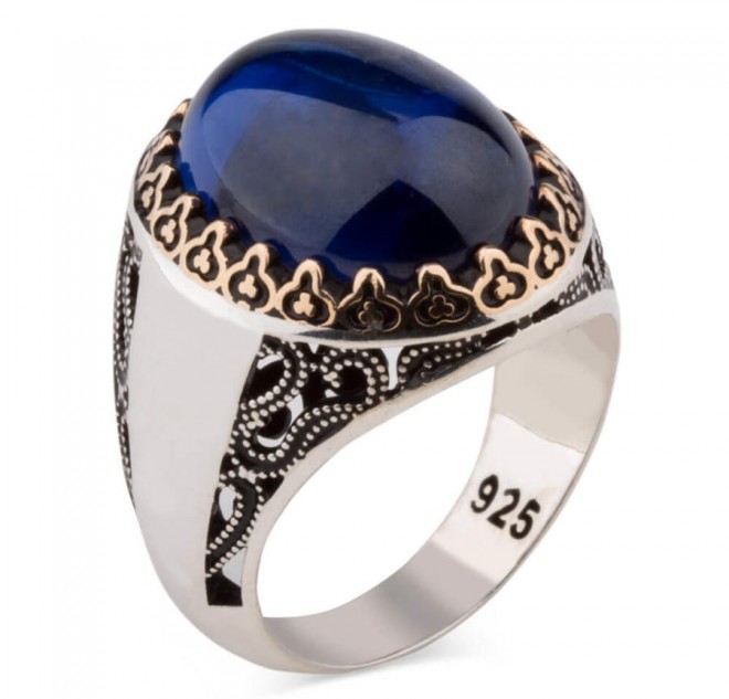 Kişiselleştirilebilir Mavi Taşlı Gümüş Yüzük