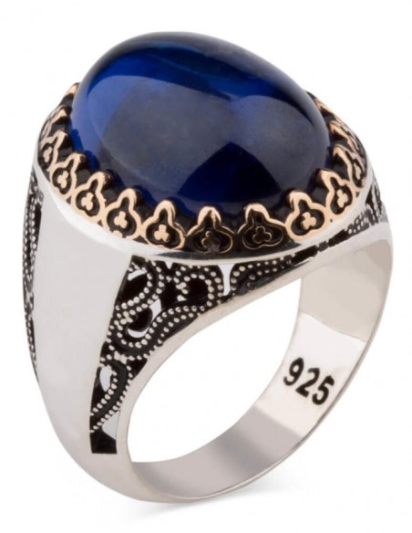 Kişiselleştirilebilir Mavi Taşlı Gümüş Yüzük