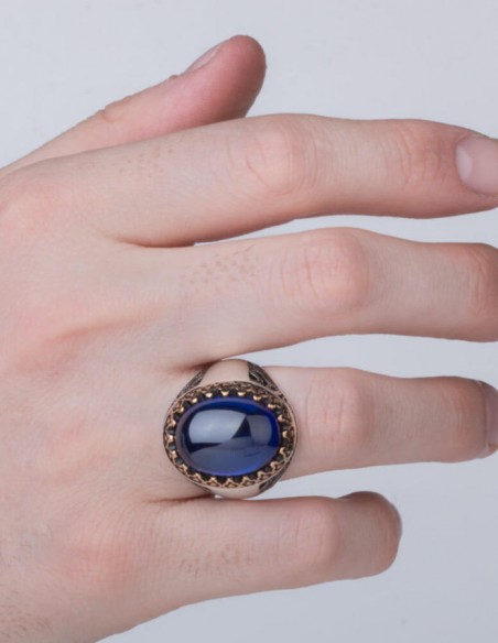 Kişiselleştirilebilir Mavi Taşlı Gümüş Yüzük