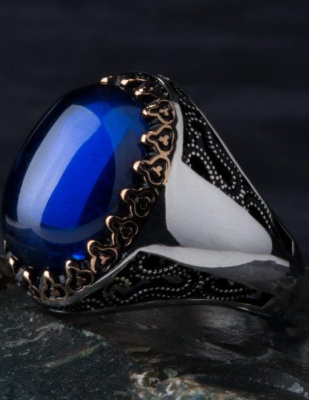 Kişiselleştirilebilir Mavi Taşlı Gümüş Yüzük