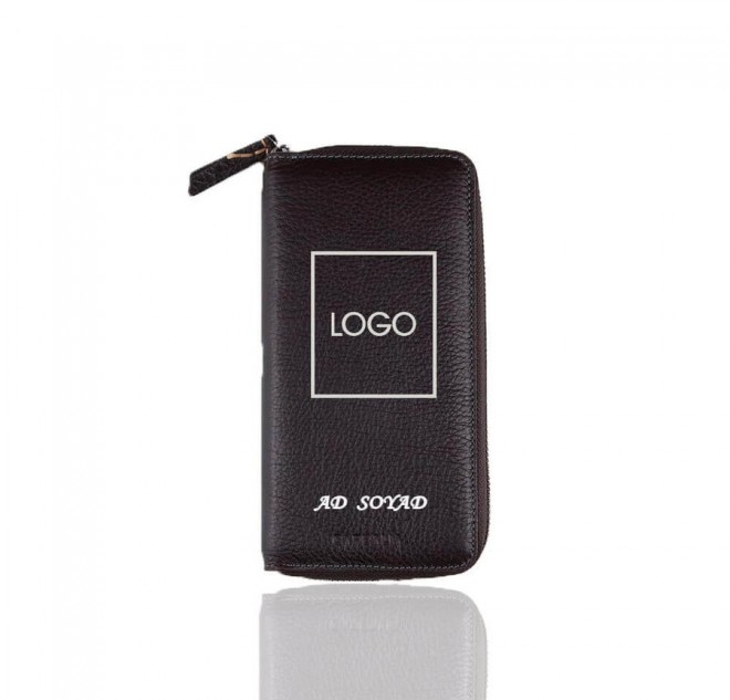 Kişiye Özel Fonksiyonel Hakiki Deri Kadın Cüzdanı Kahverengi