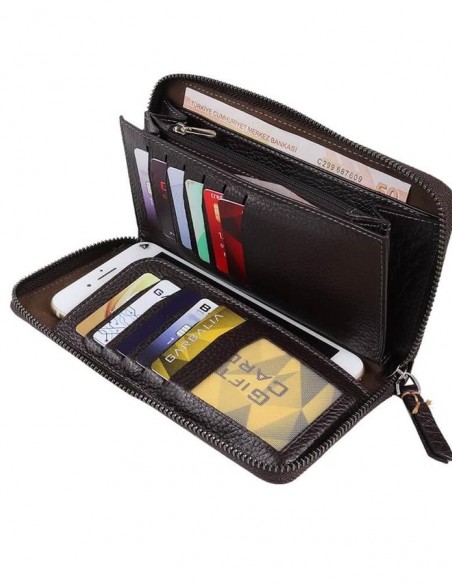 Kişiye Özel Fonksiyonel Hakiki Deri Kadın Cüzdanı Kahverengi