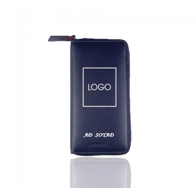 Kişiye Özel Fonksiyonel Hakiki Deri Kadın Cüzdanı Lacivert