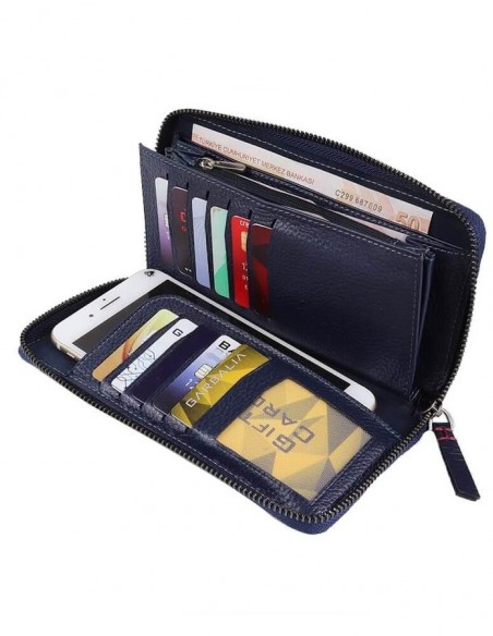 Kişiye Özel Fonksiyonel Hakiki Deri Kadın Cüzdanı Lacivert