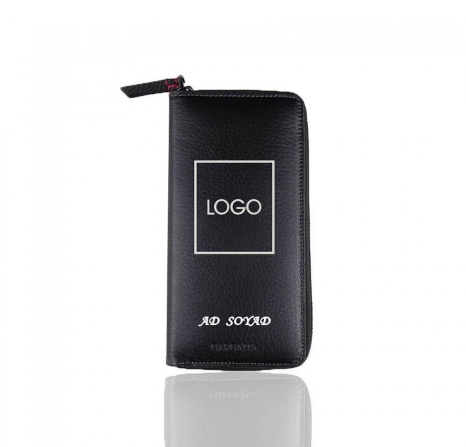 Kişiye Özel Fonksiyonel Hakiki Deri Kadın Cüzdanı Siyah