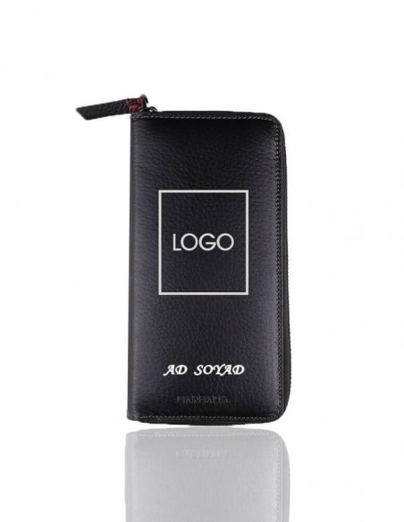 Kişiye Özel Fonksiyonel Hakiki Deri Kadın Cüzdanı Siyah