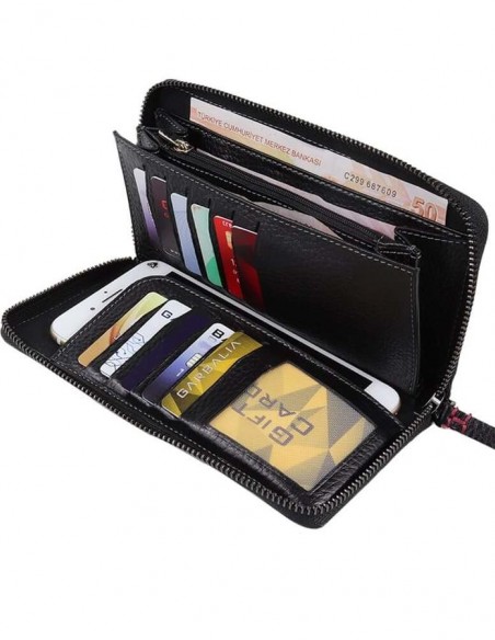 Kişiye Özel Fonksiyonel Hakiki Deri Kadın Cüzdanı Siyah