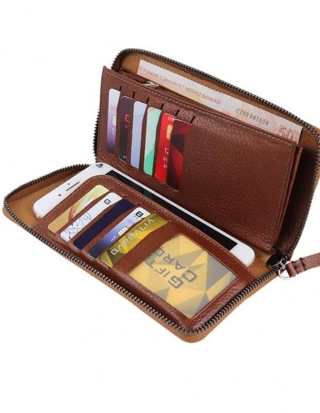 Kişiye Özel Fonksiyonel Hakiki Deri Kadın Cüzdanı Taba