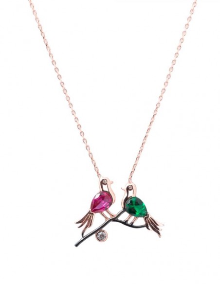 Kuş Motifli Taşlı Bayan Kolye