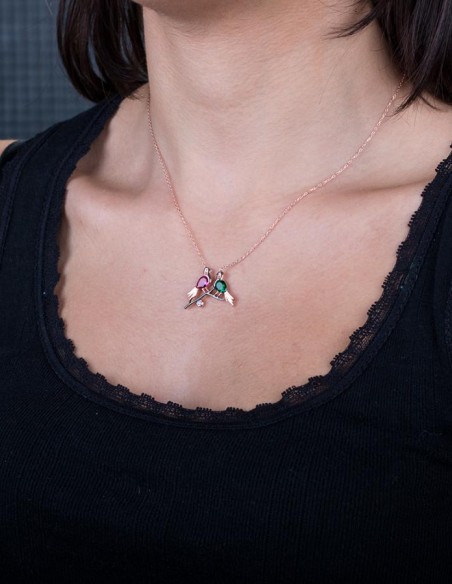 Kuş Motifli Taşlı Bayan Kolye