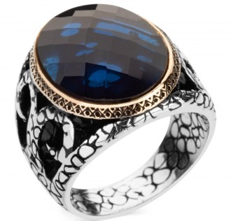 Mavi Zirkon Taşlı Gümüş Erkek Yüzüğü