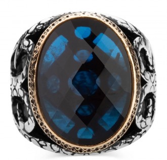 Mavi Zirkon Taşlı Gümüş Erkek Yüzüğü 2