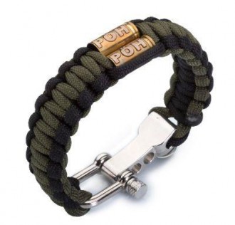 Mermi Kovanı Üzerine PÖH yazılı Paracord Bileklik (Asker Yeşili Siyah)