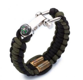Mermi Kovanı Üzerine PÖH yazılı Paracord Bileklik (Asker Yeşili Siyah) 2
