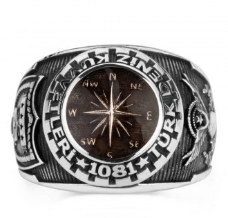 Mineli Pusula Figürlü Türk Deniz Kuvvetleri Yüzüğü