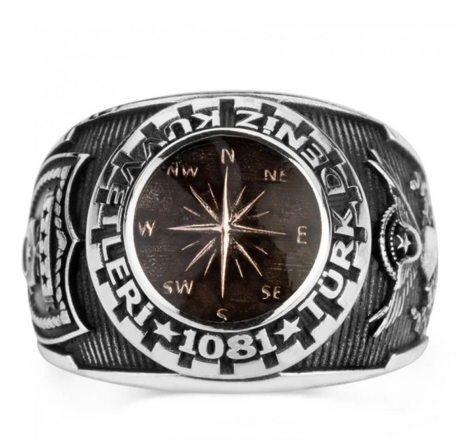 Mineli Pusula Figürlü Türk Deniz Kuvvetleri Yüzüğü