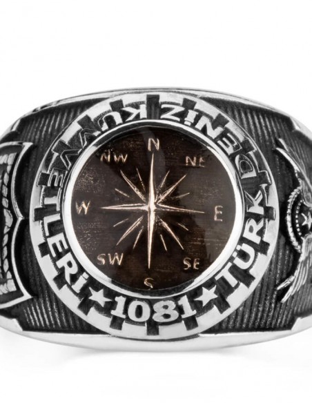 Mineli Pusula Figürlü Türk Deniz Kuvvetleri Yüzüğü