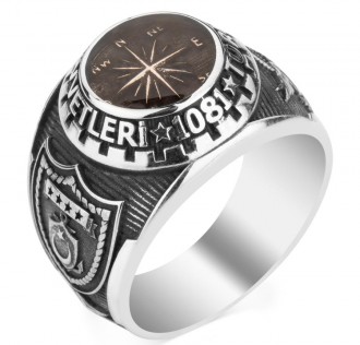 Mineli Pusula Figürlü Türk Deniz Kuvvetleri Yüzüğü 2