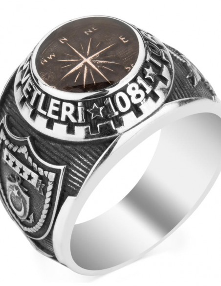 Mineli Pusula Figürlü Türk Deniz Kuvvetleri Yüzüğü