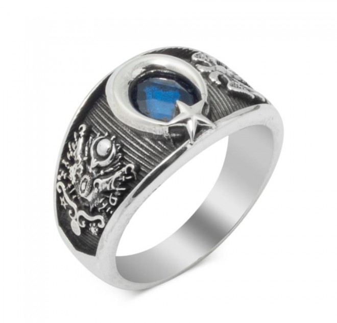 Modern Tasarımlı Osmanlı Armalı Gümüş Yüzük