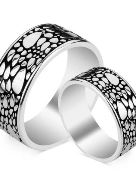 Motifli Gümüş Alyans Çifti