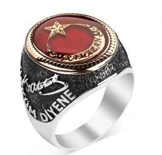 Ne Mutlu Türküm Diyene Yazılı Kişiye Özel Gümüş Yüzük 2