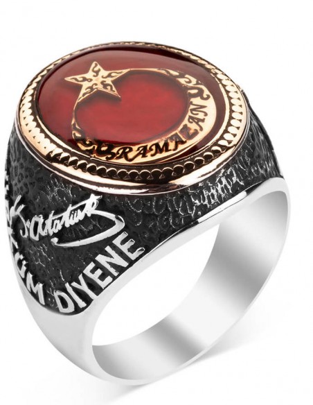 Ne Mutlu Türküm Diyene Yazılı Kişiye Özel Gümüş Yüzük