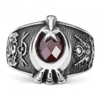 Osmanlı Arması Motifli Ay Yıldızlı Pençeli Yüzük