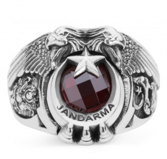 Osmanlı Arması ve Bozkurt Motifli Çift Kartal Başlı Jandarma Yüzüğü