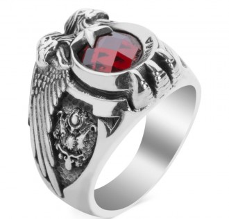 Osmanlı Arması ve Bozkurt Motifli Çift Kartal Başlı Jandarma Yüzüğü 2