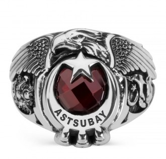 Osmanlı Arması ve Bozkurt Motifli Kartal Başlı Astsubay Yüzüğü