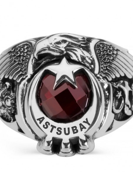 Osmanlı Arması ve Bozkurt Motifli Kartal Başlı Astsubay Yüzüğü