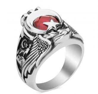 Osmanlı Arması ve Bozkurt Motifli Kartal Başlı Astsubay Yüzüğü 2