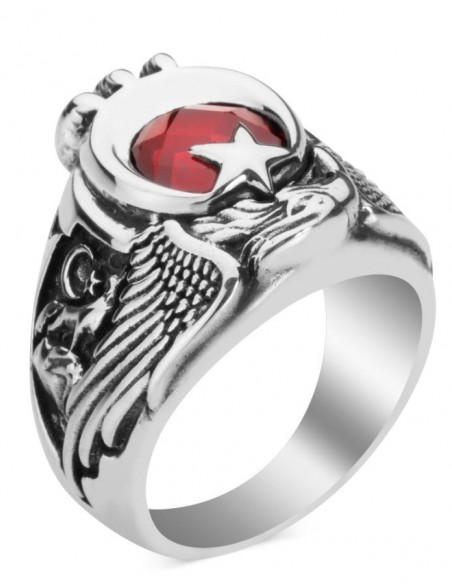 Osmanlı Arması ve Bozkurt Motifli Kartal Başlı Astsubay Yüzüğü