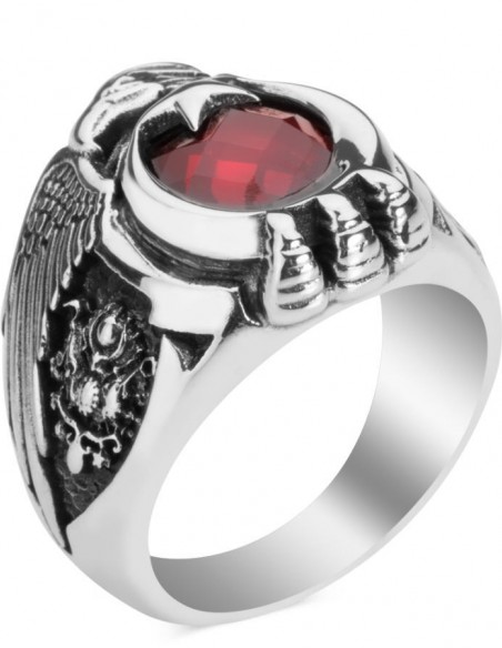 Osmanlı Arması ve Bozkurt Motifli Kartal Başlı Astsubay Yüzüğü