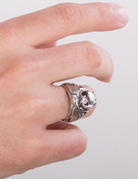 Osmanlı Arması ve Bozkurt Motifli Kartal Başlı Astsubay Yüzüğü