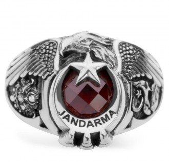 Osmanlı Arması ve Bozkurt Motifli Tek Kartal Başlı Jandarma Yüzüğü